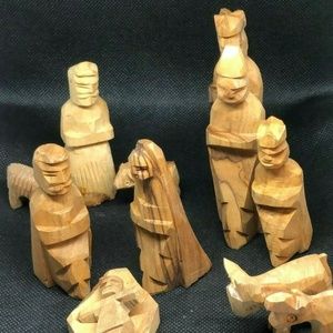 Vintage Hand-Carved Wood Primitive Nativity Manger